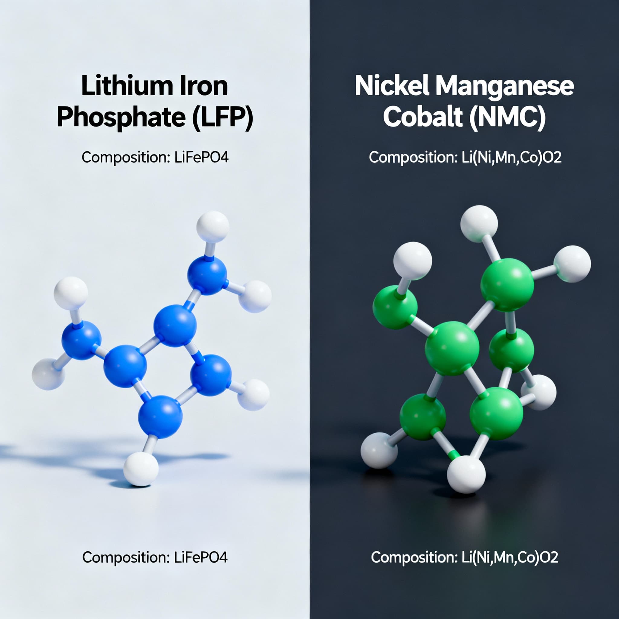 Diagrama comparando composição química das baterias LFP e NMC