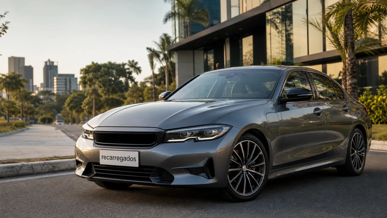 BMW 330e usado no Brasil: review com preço, autonomia elétrica, bateria, prós e contras BMW 330e usado híbrido plug-in em avenida brasileira com placa recarregados em destaque