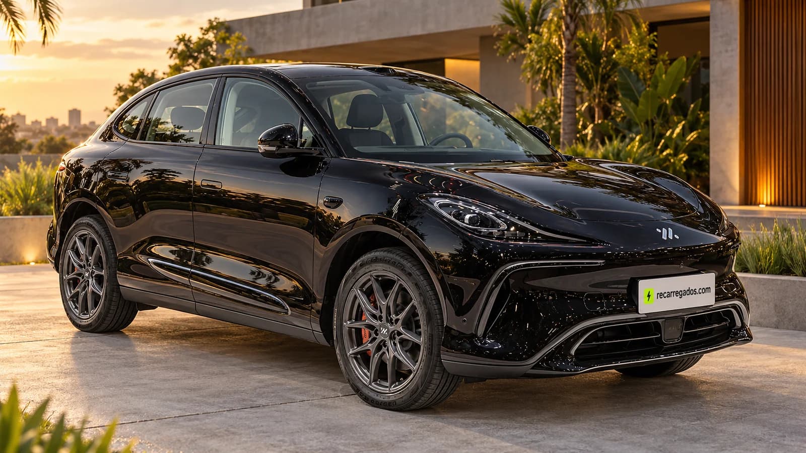 IM6 electric SUV em residência contemporânea brasileira, imagem gerada com IA a partir de foto real