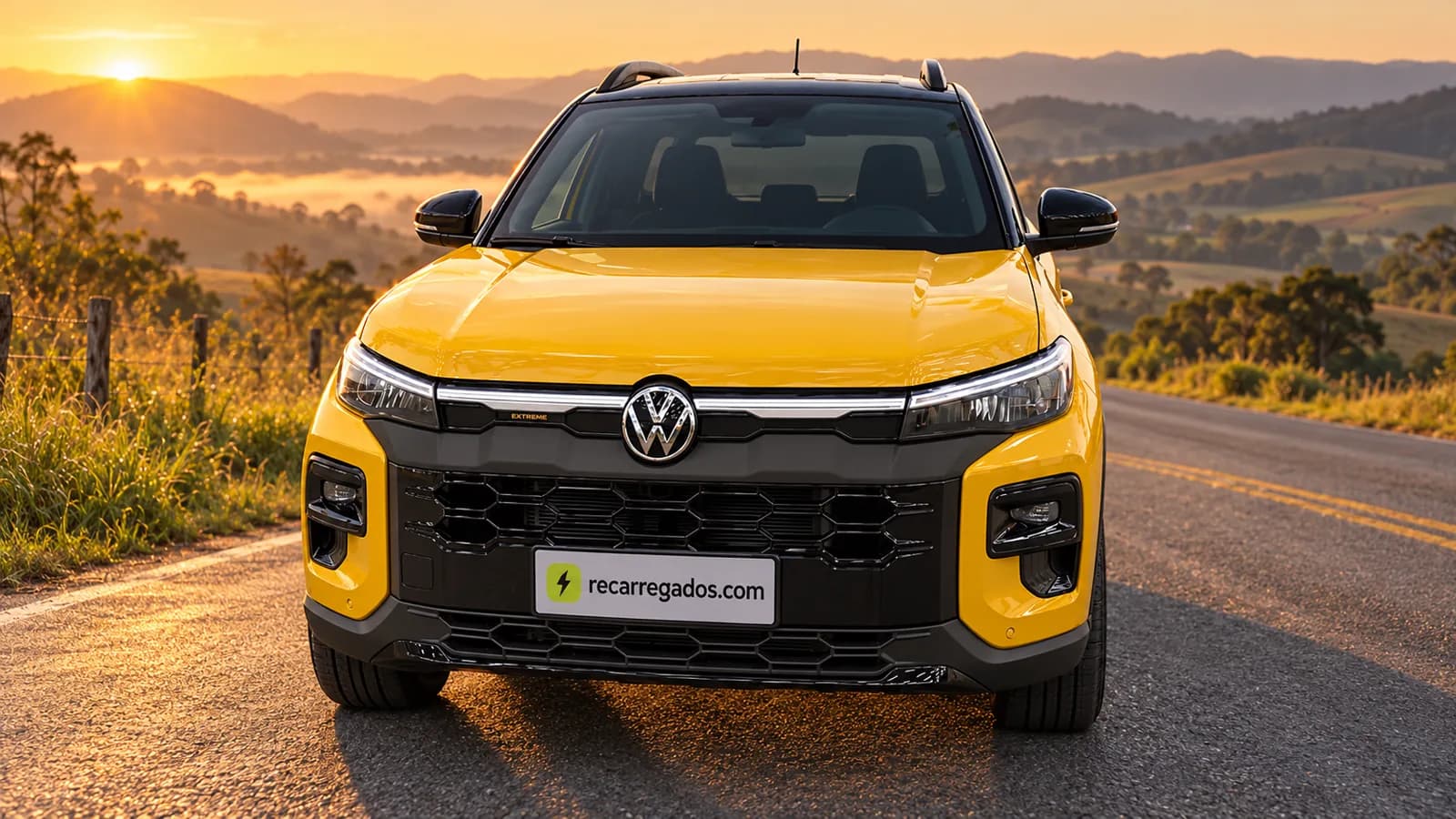 Volkswagen Tukan amarela em estrada rural de Minas Gerais, imagem gerada com IA a partir de foto real